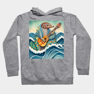 wild Pangolin playing guitar on waves Hoodie